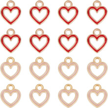 æske med 60 stk. emaljehjerter vedhæng i legering, hjertevedhæng, kærlighed, små, valentinsdag, guld, rosa, rød, lyserød, hul vedhæng til