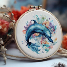 Einfaches Kreuzstich-Set, Aquarell-Delfin, 11CT vorgestempeltes Muster, inklusive Stickrahmen und Nadel, DIY-Starterset für Anfänger (234-E)