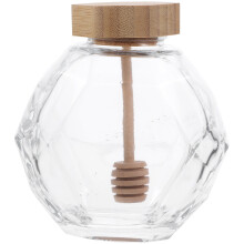 Mizh Honey Jar with Wood Lid Dipper Glass Honey Pot Container Honey Dispenser