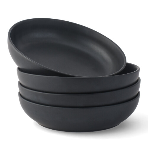 JoyJolt Mesa 4pc Stoneware Pasta Bowl set, 40oz - Matte Black