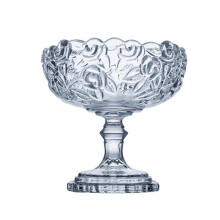Vintage Glass Dessert Bowl with Flower Embossed Design, Clear Versatile Serving Bowl for Ice Cream