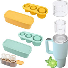 Silikon-Eiswürfelform mit Deckel für 20-40-Unzen-Becher, 3 hohle zylindrische Eiswürfelformen für Tassen, wiederverwendbare große B