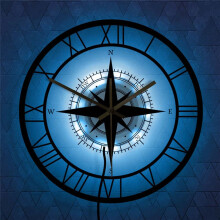 Livrdious LED Lights Transparent Wall Clock Black Wind Rose Compass Direction Chart Nautical Acrylic Clock Decorative Wall Clock on Clearance