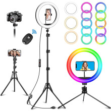 10.3" Selfie Ring Light with Stand, Phone Holder & Tripod, 29 RGB Modes, Remote, compatible with iPhone & Android, Dimmable LED for Photo, Video,