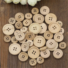 Oferta navideña: botones de madera surtidos, color natural, redondos, 4 agujeros, para costura, scrapbooking y manualidades.