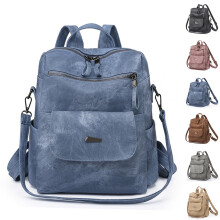 Middelgrote rugzak handtas van PU-leer, mini rugzak, reistas, casual dames schoudertas (blauw)