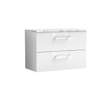 Balterley Level 800mm Wall Hung 2 Drawer Vanity Unit with Laminate Worktop for Stylish Compact Bathroom Storage - Gloss White