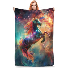 Galaktische Einhorn-Kuscheldecke – Ultraweich, leicht und warm – Kuscheliger, pillingfreier Flanell mit kosmischem Sternenmuster – 127 x 152 cm