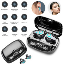 Avtoify M32B Bluetooth 5.1 oordopjes met oplaadbox, draadloze hoofdtelefoon, 9D stereo sportoordopjes met microfoon A