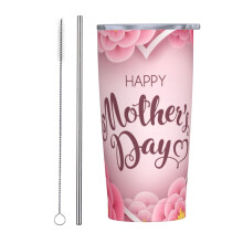 Buona festa della mamma! Tazza termica da viaggio in acciaio inossidabile da 20 once con cannuccia, bianca.