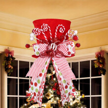 Weihnachtsbaumspitze – Großer Zuckerstangenhut mit Pfefferminzschleifen, Schleifenornament für die Weihnachtsdekoration im Innen- und