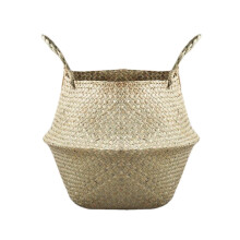 Cestino portatile a mano in erba marina naturale intrecciata, vaso per piante nordico, cestino portaoggetti per la casa con manico, ideale per