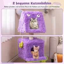 Mačacie škrabadlo Malé 111 cm Monster Theme Cat Tree s 2 mačacími jaskyňami a odnímateľným vrchom fialovým