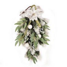 Coronițe de Crăciun albe, frumoase și comice, în formă de lacrimă, ghirlandă florală artificială, pandantiv agățat pentru ușă, perete,