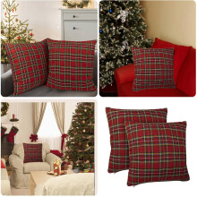 Conjunto de 2 capas de almofada decorativas de Natal xadrez vermelho, 45 cm (18 polegadas).