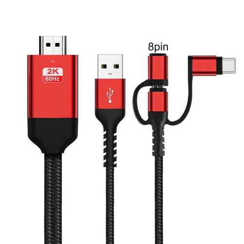 Καλώδιο προσαρμογέα SUSUchens 2m 3 σε 1 Micro USB Type-C σε συμβατό με συμβατό προσαρμογέα AV 1