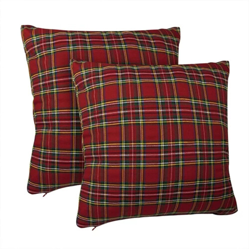 Conjunto de 2 capas de almofada decorativas de Natal xadrez vermelho, 45 cm (18 polegadas). 1