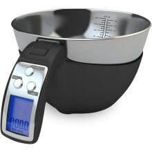 Balança de cozinha digital Fradel com tigela para misturar, capacidade de 5 kg (11 lb), gramas/onças, aço inoxidável, própria para lava-louças,