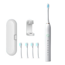 Spazzolino elettrico con 4 testine, 6 velocità, supporto e custodia da viaggio, ricarica USB, con setole morbide e tecnologia a onde sonore