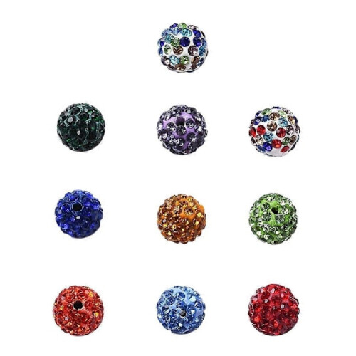 1 κουτί, 20 τεμάχια χάντρες Pave Disco Ball Beads από πολυμερικό πηλό, στρογγυλές χάντρες με 2