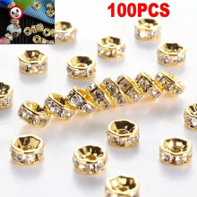 RSAMD 100 Stück Silber-Goldene Kristall-Strass-Rondelle-Abstandsperlen DIY 6 mm 8 mm SEjo-6-Gold