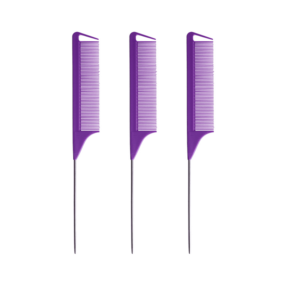 Unisex Qutetn Comb For Braids Rat Tail Hair Comb Steel Pin Carbon Fiber Teasing Combs With Stainless Steel Pintail