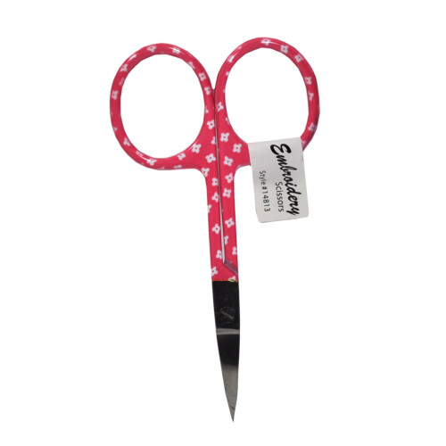 3 3/4 Inch Pink Blossoms Embroidery Scissors