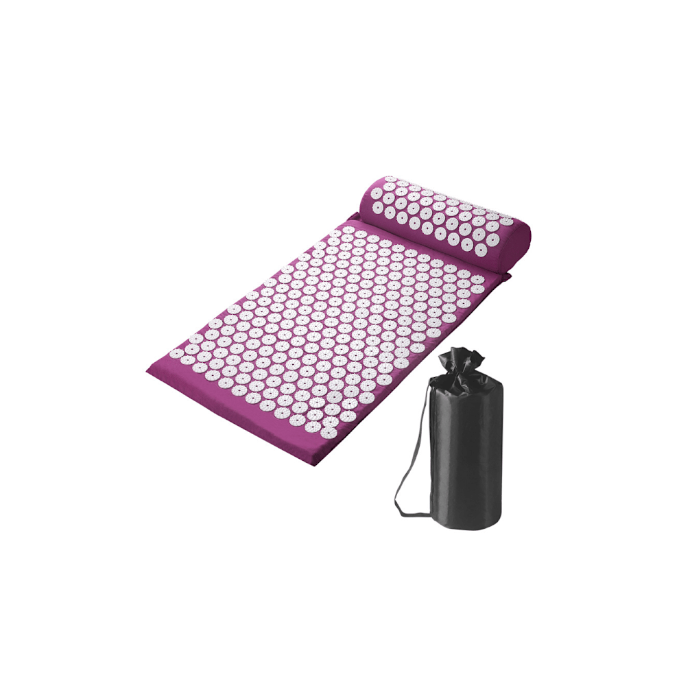 Acupressure Mat And Pillow Set With Bag - Compatible With Acupuncture Therapy For Neck, Back & Muscle Pain Relief, Stress & Sciatica, Purple