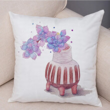 Kussenslopen van katoen en linnen met cartoonplantmotief, kussenhoes voor slaapkamer, woonkamer, auto, bank, aquarel, sappige decoratie