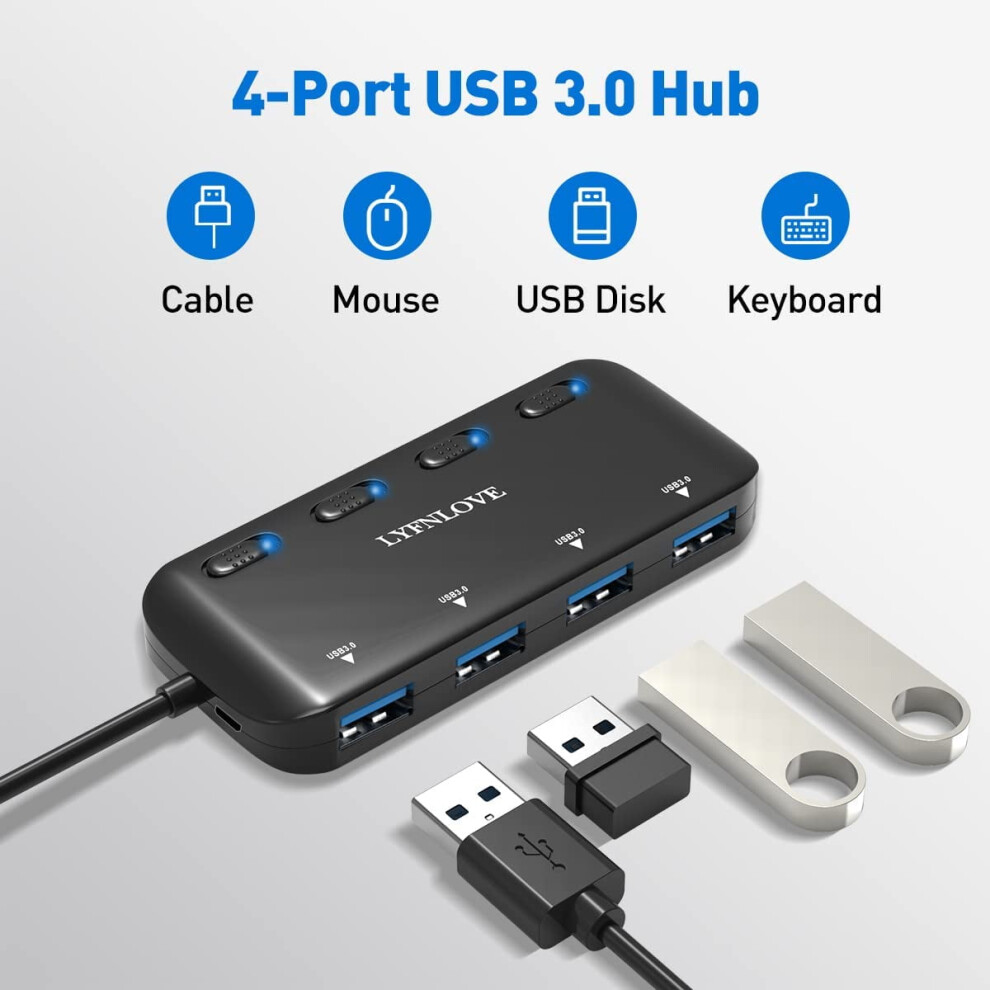 4-Port Usb Hub 3.0 With Usb C Adapterã¯Â¼Å Usb Extender With Individual Power Switch, Ultra Slim Usb Splitter 9423501758378