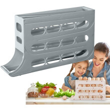 Dispensador de huevos de 4 niveles para refrigerador, modelo 2024, con ruedas, organizador que ahorra espacio, gran capacidad, compatible con