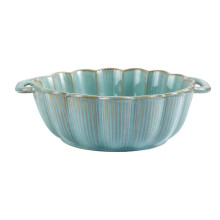 Large Round Ceramic Casserole Dish with Handles, Oven Safe Baking Dish, Green 1100ml