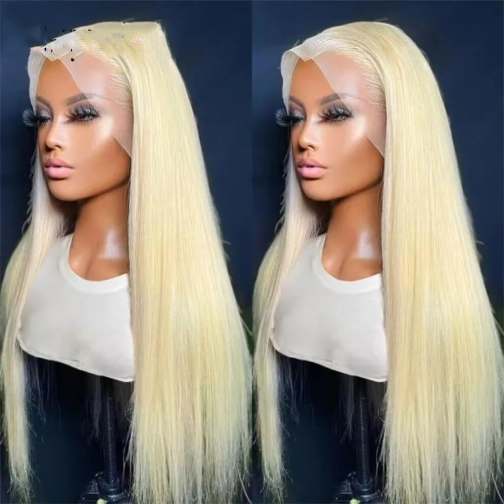 Unisex 613 Blonde 26 Inch Synthetic Lace Front Wig For Women, Glueless Straight Style With Natural Hairline