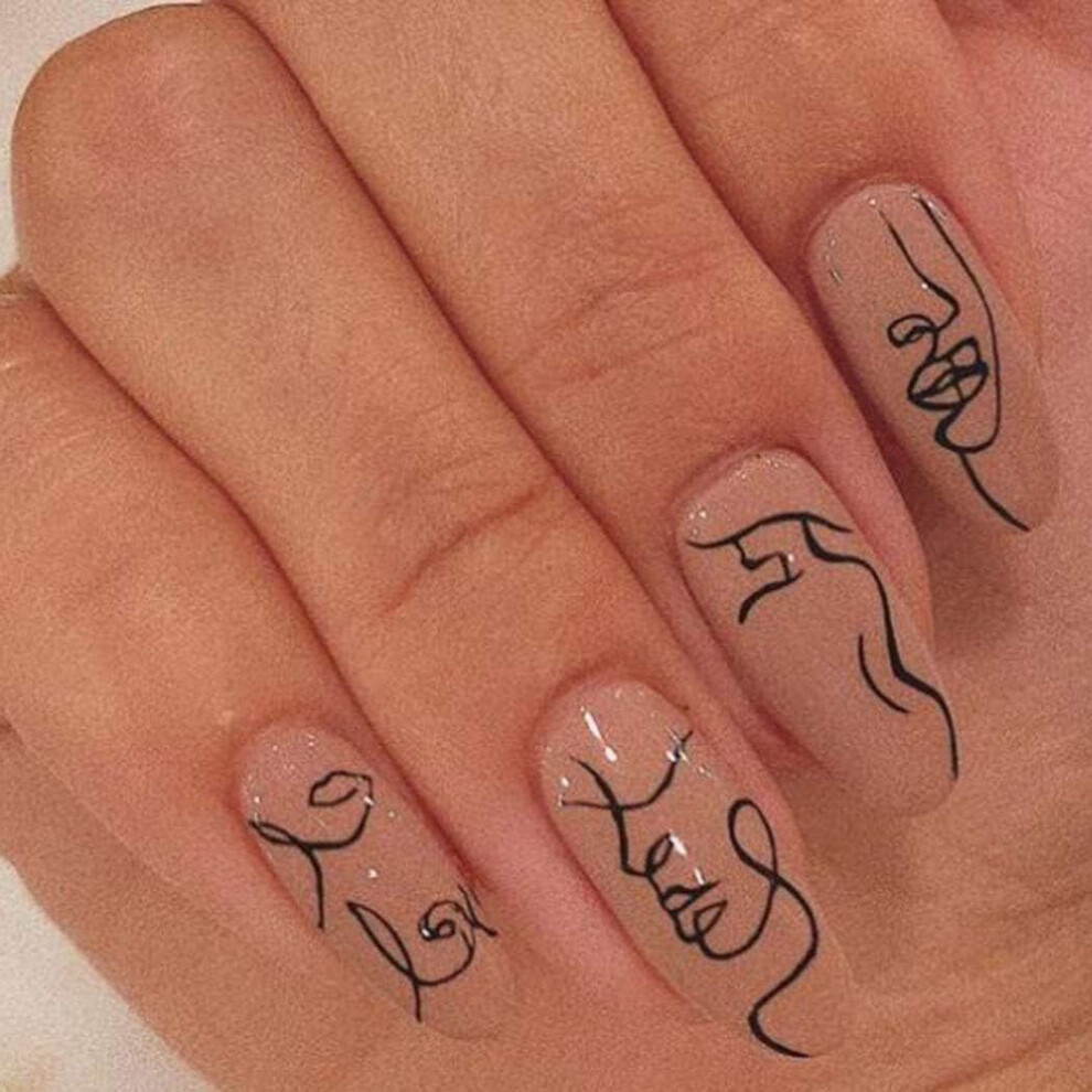 Reusable Short Coffin Press On Nails Set with Glue and Lamp, Glitter Ballerina Acrylic 24pcs