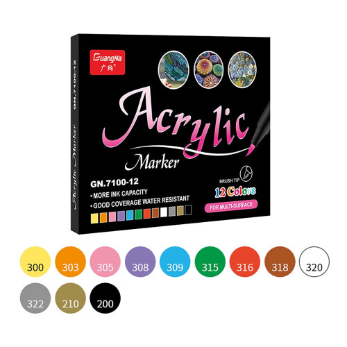 Viflosae12Color7100Μαλακός ακρυλικός μαρκαδόρος με βάση το νερό, 10ml Λεπτής Σημείου, Ομαλή