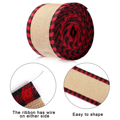 Κορδέλα από σύρμα 2Rolls Red Plaid Plaid, 18ft η καθεμία, συμβατή με χριστουγεννιάτικες 1