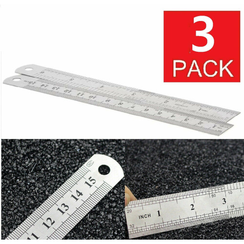 Conjunto de 3 réguas retas de metal inoxidável com escala dupla face, 15 cm (6 polegadas) 1