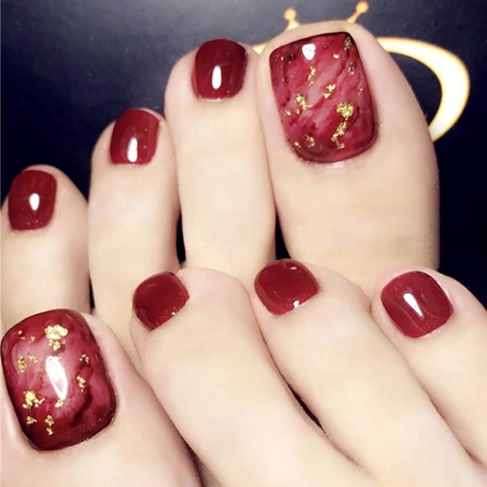 Press On Toenails Set Glossy Reusable False Tips Quick Pedicure Multiple Sizes for Women 24pcs B