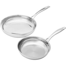 2-Piece Oven Safe, Riveted Handle Stainless Steel Induction Frying Pan Set - Silver, 8-Inch & 10-Inch
