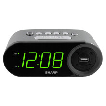 Ag luí le Clog Aláraim Digiteach SHARP atá Éasca le Léamh le Port Muirir USB 2AMP - Muirearaigh Fón, Táibléad go Tapaidh! Oibriú Simplí,