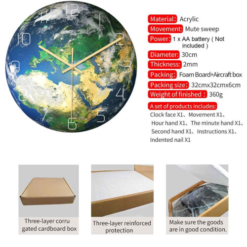 Διακόσμηση σπιτιού ZKCCNUK Ρολόι τοίχου Luminous Earth Ακρυλικό αθόρυβο Ρολόι τοίχου 1