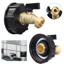Adapter do zbiornika na wodę IBC o pojemności 275-330 galonów, 2" z mosiężnym zaworem do węża i kranu