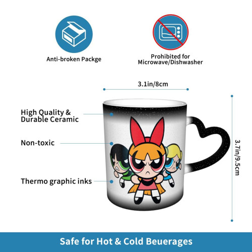 Κεραμική κούπα Powerpuff Girls 11oz μαύρη - Χαριτωμένο φλιτζάνι καφέ συμβατό με χρήση στο 1