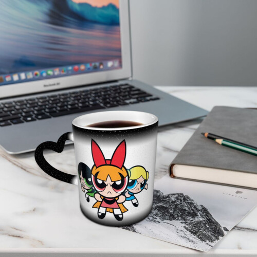 Κεραμική κούπα Powerpuff Girls 11oz μαύρη - Χαριτωμένο φλιτζάνι καφέ συμβατό με χρήση στο 2
