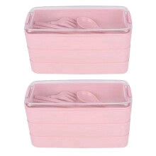 Dreilagige Bento-Lunchbox für draußen, mikrowellengeeignet, mit Gabel und Löffel, rosa