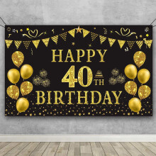 Sfondo per il 40 compleanno di Trgowaul, oro e nero, 5,9 x 3,6 piedi, decorazioni per feste di buon compleanno, striscione per donne e uomini.