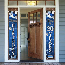 Decorazioni per il 60 compleanno: striscione da appendere alla porta con palloncini blu e argento per il 60 compleanno, auguri per i