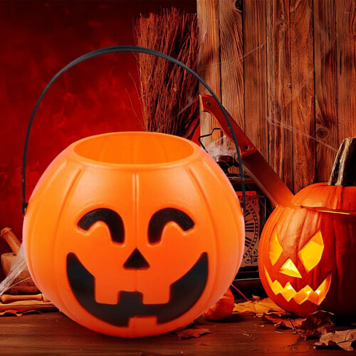 Πλαστικός κουβάς κολοκύθας HeeHom για το Halloween, φορητός κουβάς με γλυκά για 1