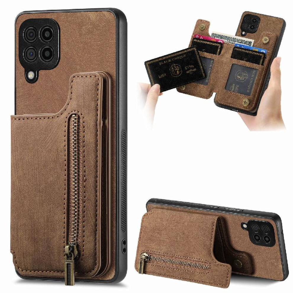 Case For Compatible With Samsung Galaxy A12 4G/5G Vintage Zipper Wallet Foldable Back Cover Stand Function 9048212635291