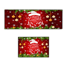 Christmas Kitchen Rugs Set of 2, Non-Skid Washable, Happy Holly Tree Snow Design, Xmas Red Runner Mats, Winter Kitchen Decor